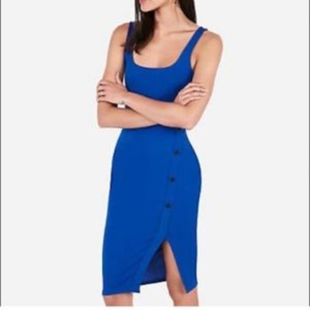 Express Asymmetrical Button Up Bodycon Midi Dress